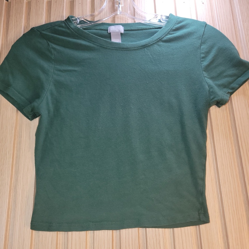 Tillys Womens Forest Green Short Sleeve Crew Neck Crop Top Size Small